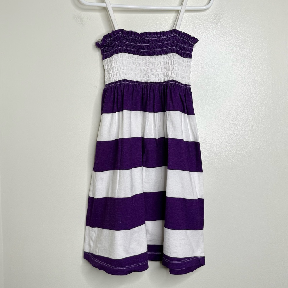 Kids Size Medium Purple White Striped Sundress Smocked Cotton Summer
